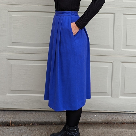 vintage DONCASTER electric blue wool midi skirt S - Picture 5 of 8